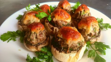 Аппетитные шампиньоны фаршированные мясными фрикадельками