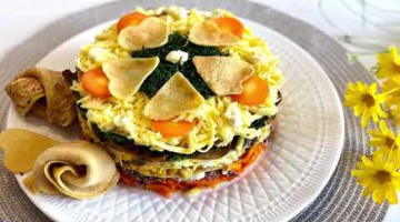 Блинный салат. Закусочный торт с грибами и мясом.