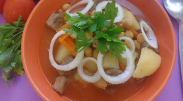 Густой мясной суп с нутом
