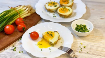 Картофельные гнезда с сыром и яйцом в формах для кексов. Самый простой рецепт.