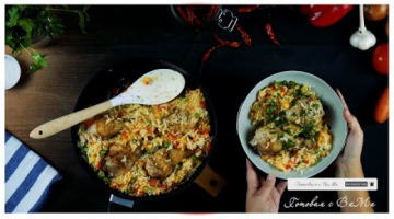Курица по-каталонски с рисом и овощами.