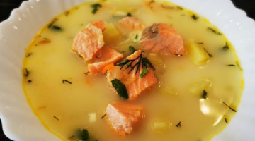 Лёгкий СУПЧИК С КРАСНОЙ РЫБОЙ И ПЛАВЛЕНЫМ СЫРОМ.