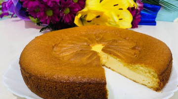Настоящий пирог ватрушка - очень вкусный, с нежной творожной начинкой и пышным бисквитным тестом