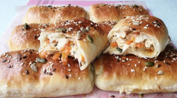 Очень вкусный обед. Булочка с куриные филе и сыром. Необычный рецепт