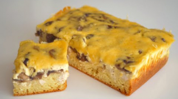 Пирог заливной "Сытый муж" с курицей и грибами на скорую руку