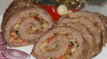 Праздничный мясной рулет из говядины с начинкой