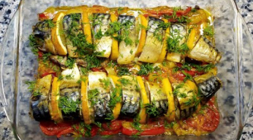 Скумбрия, запеченная с лимоном и овощами 